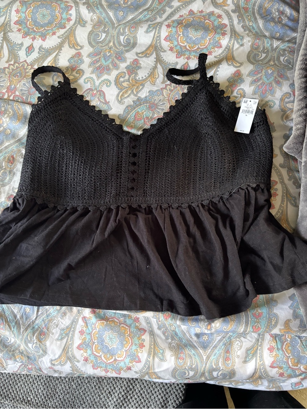 Old Navy Black Crochet Peplum Tank